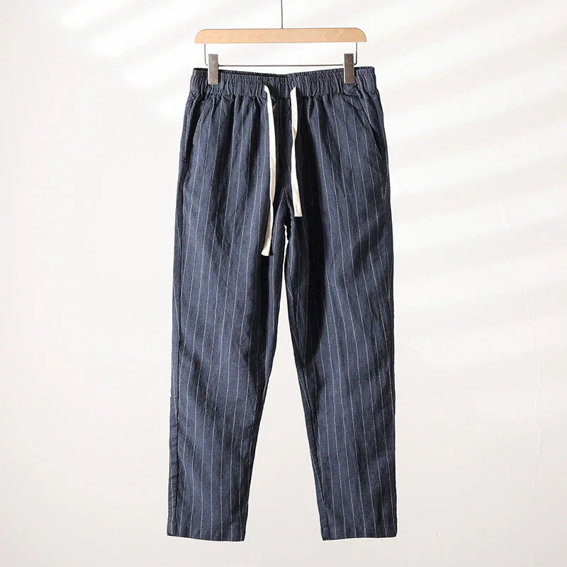 Calça de Linho Listrada Masculina Bonzzano BZ008 em fundo branco