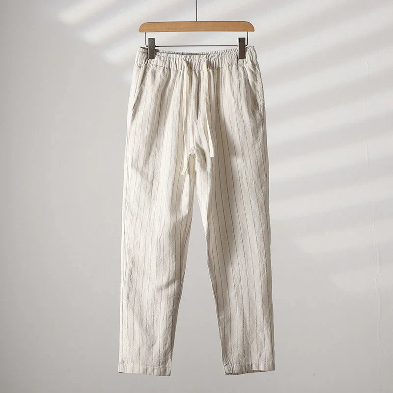 Calça de Linho Listrada Masculina Bonzzano BZ008 em fundo branco