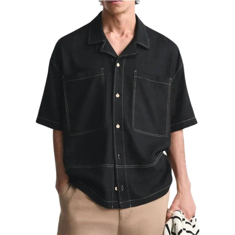 Camisa Masculina Bonzzano BZ361 em linho com contraste, moderna e confortável.