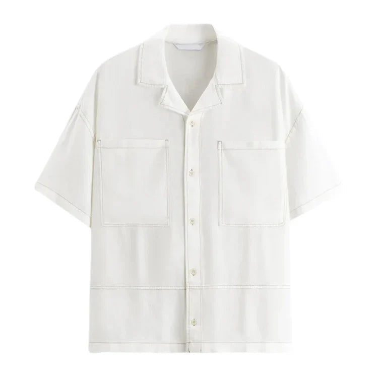 Camisa Masculina Bonzzano BZ361 em linho com contraste, moderna e confortável.