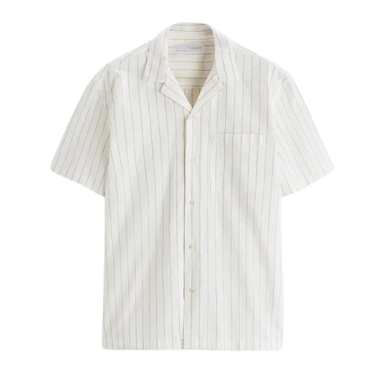 Camisa Masculina em Linho Listrada Bonzzano BZ359 com colarinho acampamento