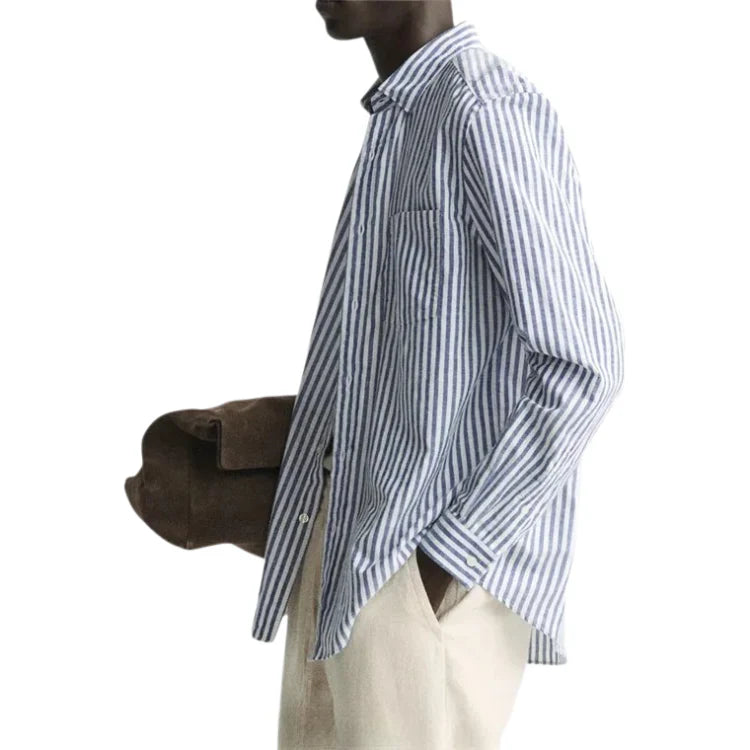 Camisa masculina listrada em linho Bonzzano BZ358 com design elegante.