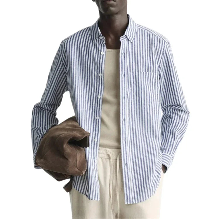 Camisa masculina listrada em linho Bonzzano BZ358 com design elegante.