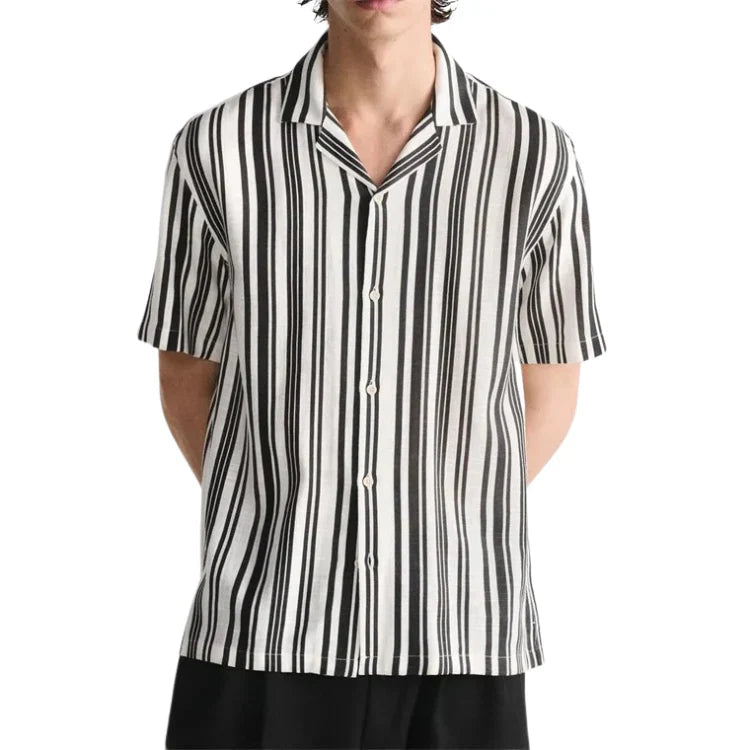 Camisa Masculina em Linho Listrada Bonzzano BZ359 com colarinho acampamento