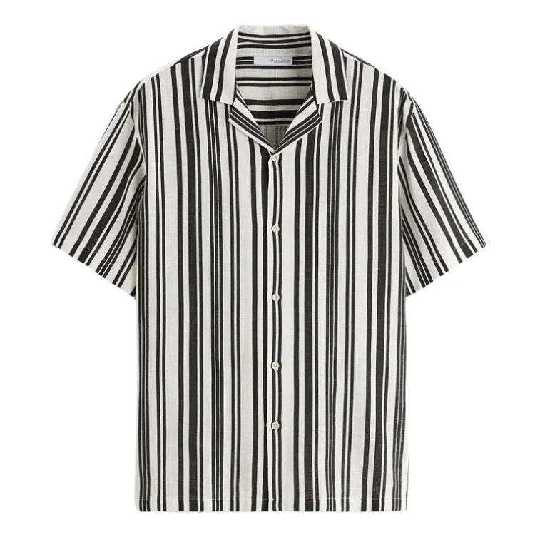 Camisa Masculina em Linho Listrada Bonzzano BZ359 com colarinho acampamento