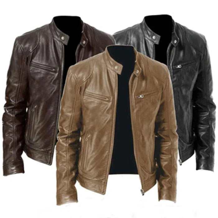 Jaqueta de Couro Masculina Bonzzano BZ095 com design racer e acabamento premium.
