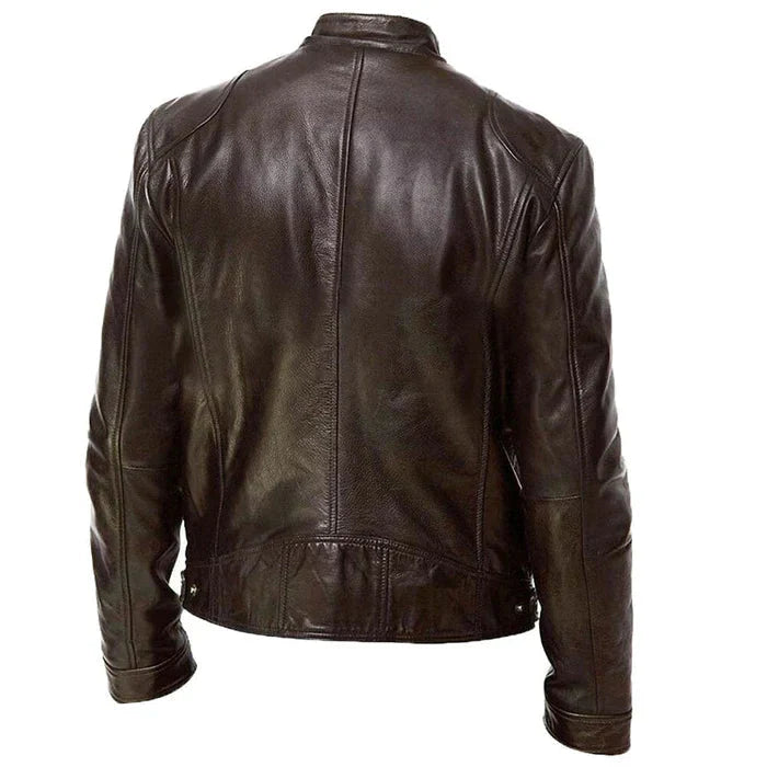 Jaqueta de Couro Masculina Bonzzano BZ095 com design racer e acabamento premium.