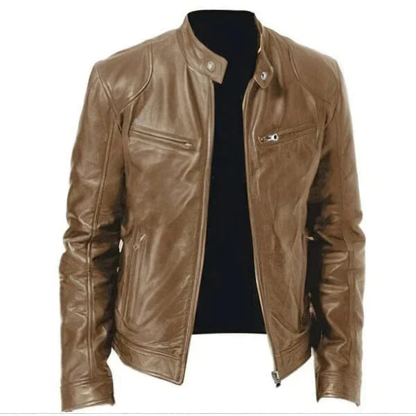 Jaqueta de Couro Masculina Bonzzano BZ095 com design racer e acabamento premium.