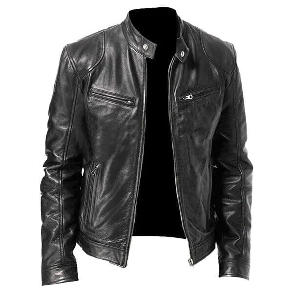 Jaqueta de Couro Masculina Bonzzano BZ095 com design racer e acabamento premium.