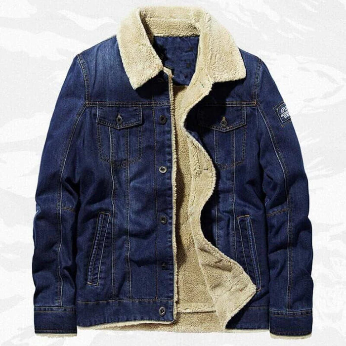 Jaqueta Jeans Masculina Bonzzano BZ137 com forro de lã e colarinho sofisticado.