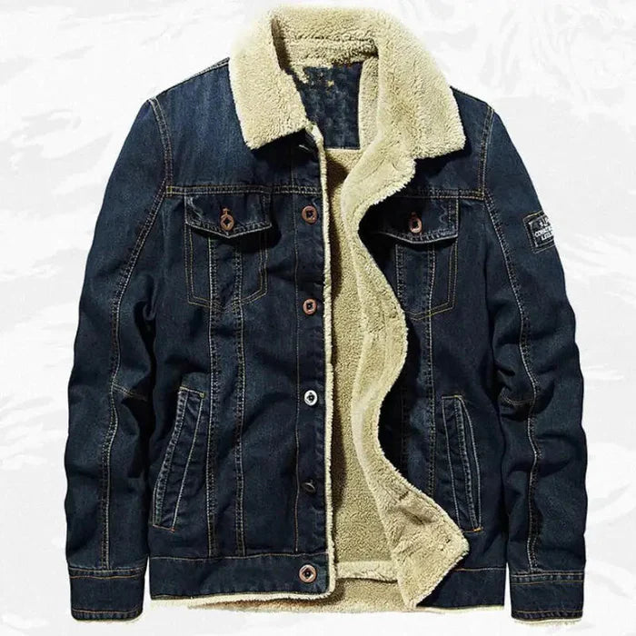 Jaqueta Jeans Masculina Bonzzano BZ137 com forro de lã e colarinho sofisticado.