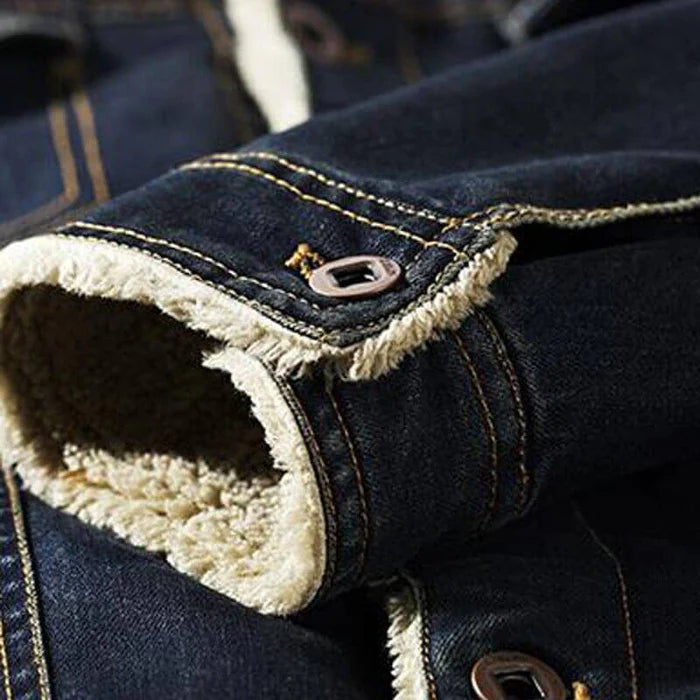 Jaqueta Jeans Masculina Bonzzano BZ137 com forro de lã e colarinho sofisticado.