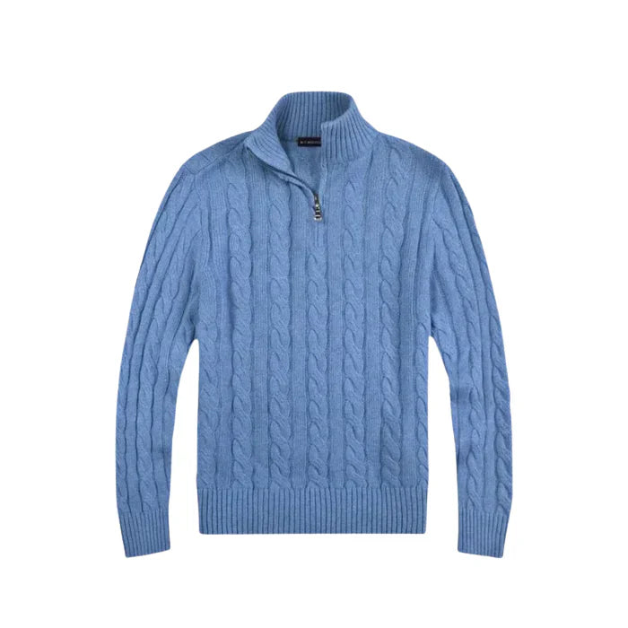 Suéter Masculino Bonzzano BZ018 em tricot premium com meio zíper