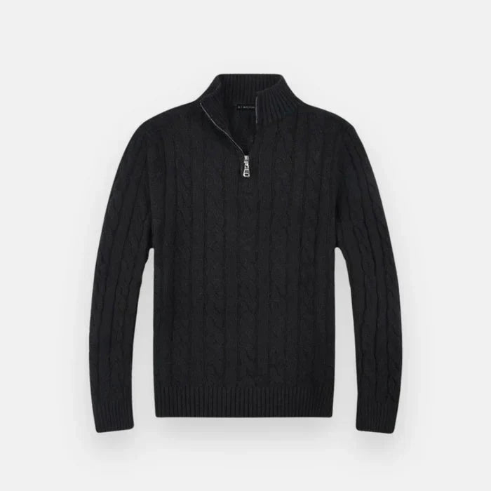 Suéter Masculino Bonzzano BZ018 em tricot premium com meio zíper