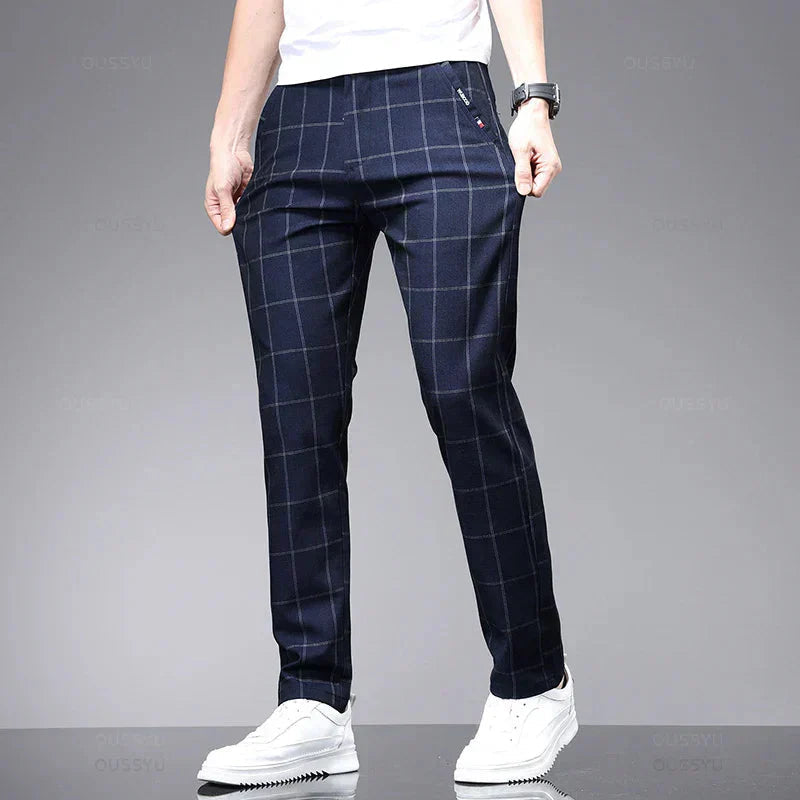 Calça Social Xadrez Masculina Bonzzano BZ224 com modelagem slim fit.