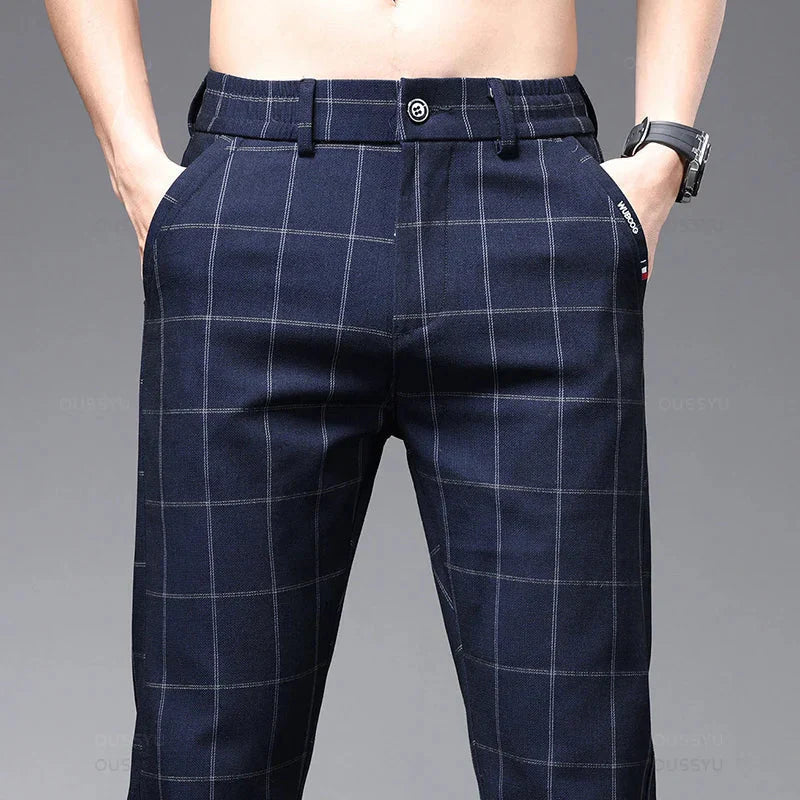 Calça Social Xadrez Masculina Bonzzano BZ224 com modelagem slim fit.