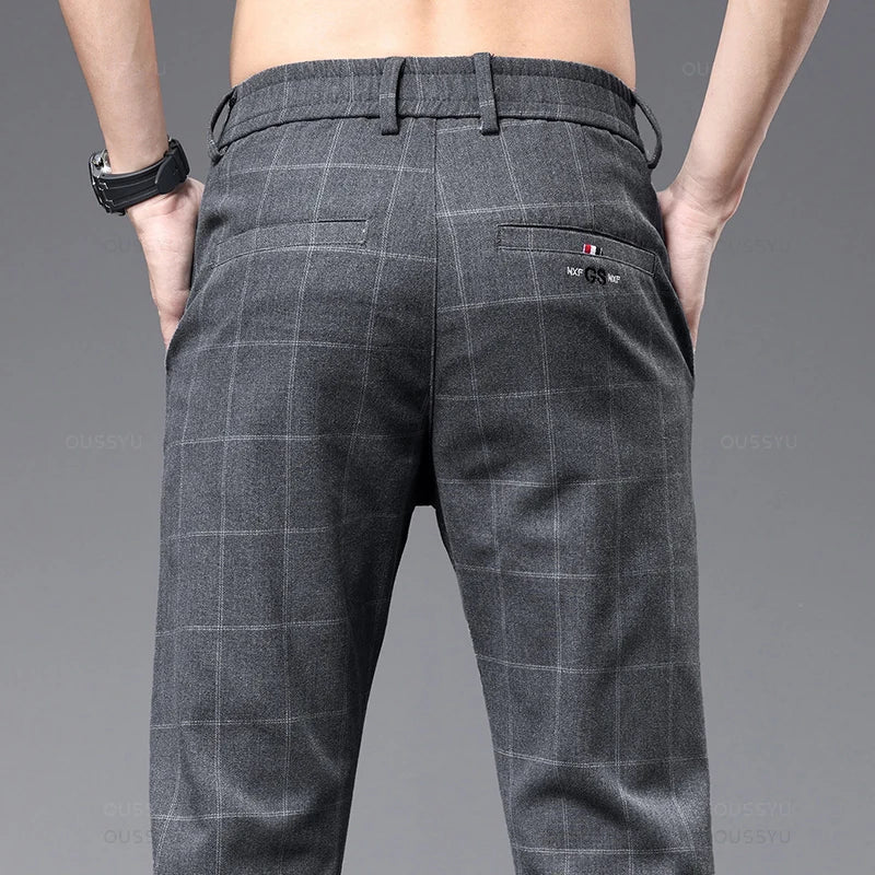 Calça Social Xadrez Masculina Bonzzano BZ224 com modelagem slim fit.