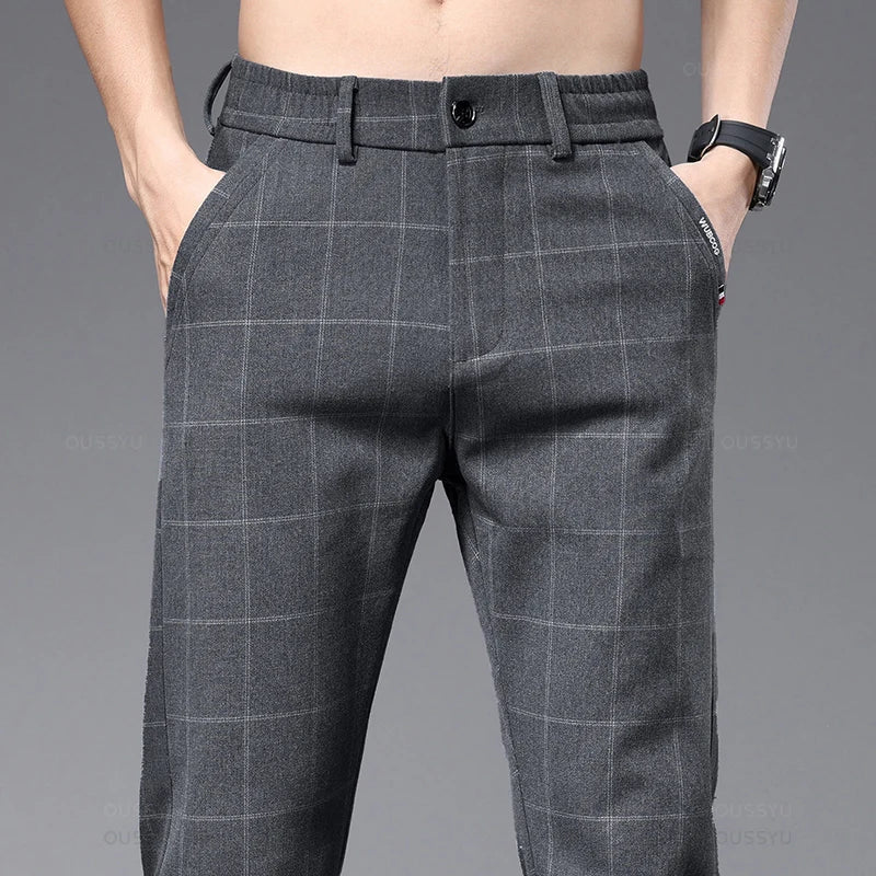 Calça Social Xadrez Masculina Bonzzano BZ224 com modelagem slim fit.