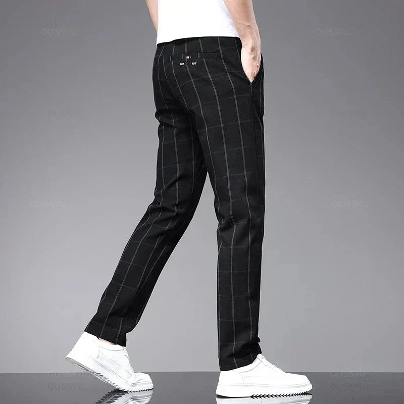 Calça Social Xadrez Masculina Bonzzano BZ224 com modelagem slim fit.