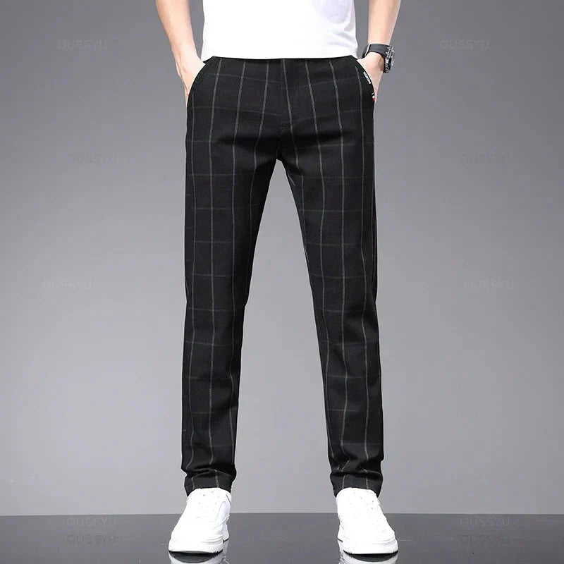 Calça Social Xadrez Masculina Bonzzano BZ224 com modelagem slim fit.