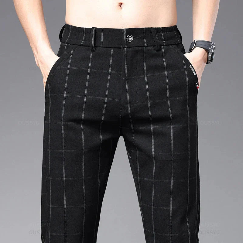 Calça Social Xadrez Masculina Bonzzano BZ224 com modelagem slim fit.