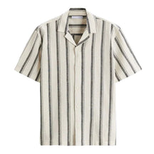Camisa Masculina em Linho Listrada Bonzzano BZ359 com colarinho acampamento