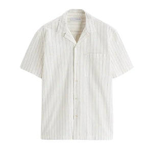 Camisa Masculina em Linho Listrada Bonzzano BZ359 com colarinho acampamento