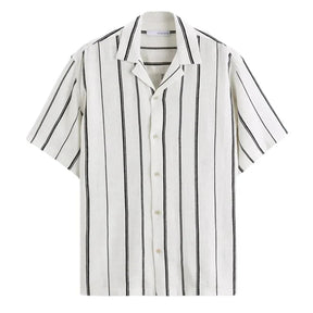 Camisa Masculina em Linho Listrada Bonzzano BZ359 com colarinho acampamento