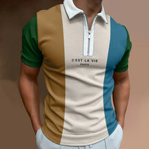 Camisa Polo Masculina Bonzzano BZ203 com estampa listrada e gola com zíper.