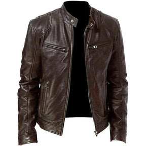 Jaqueta de Couro Masculina Bonzzano BZ095 com design racer e acabamento premium.