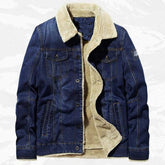 Jaqueta Jeans Masculina Bonzzano BZ137 com forro de lã e colarinho sofisticado.